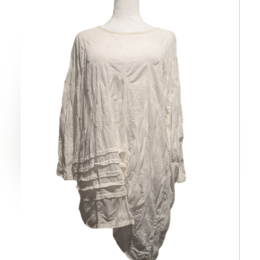 Dress To Kill Jane Mohr OS Sheer Polkadot Cream Assymetric Tunic